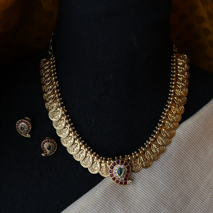 Antique coin design simple short necklace and earrings TTS4879