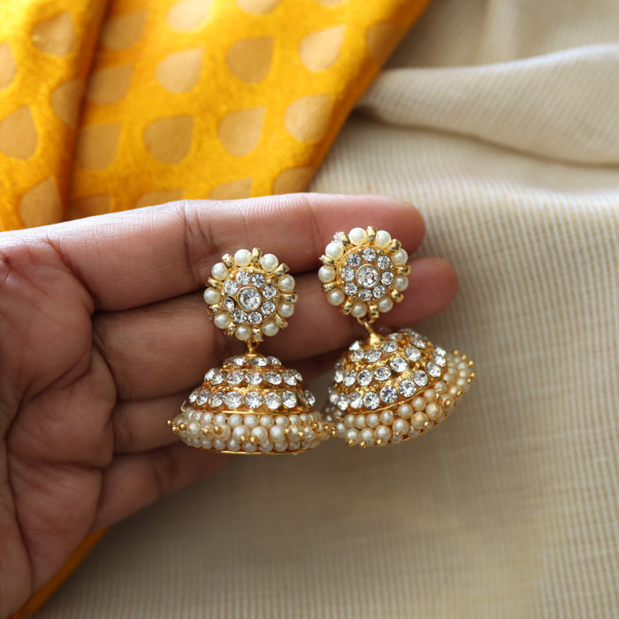 Antique white stone and pearls jumka earrings AJ05788