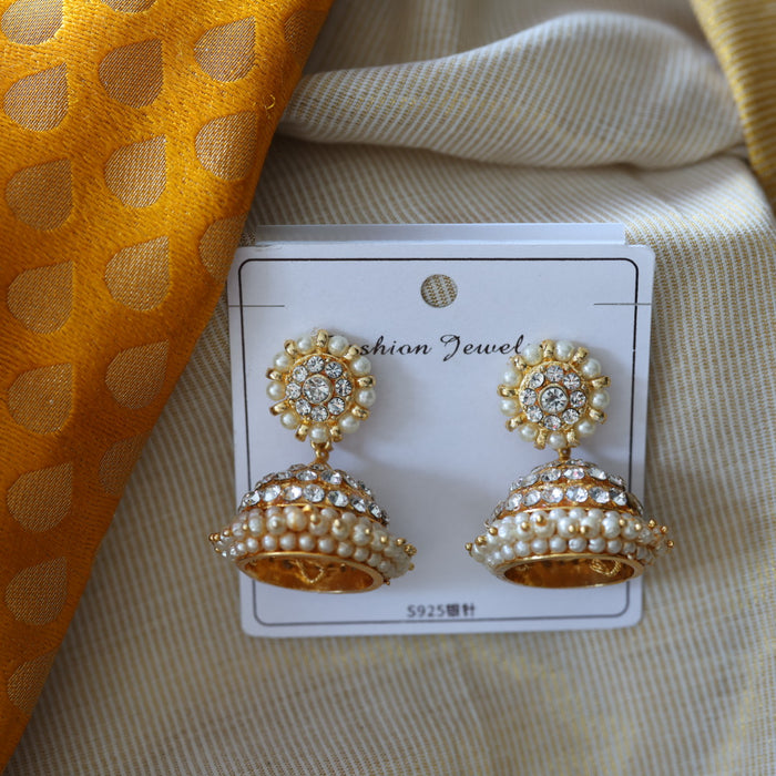 Antique white stone and pearls jumka earrings AJ05788
