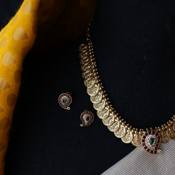Antique coin design simple short necklace and earrings TTS4879