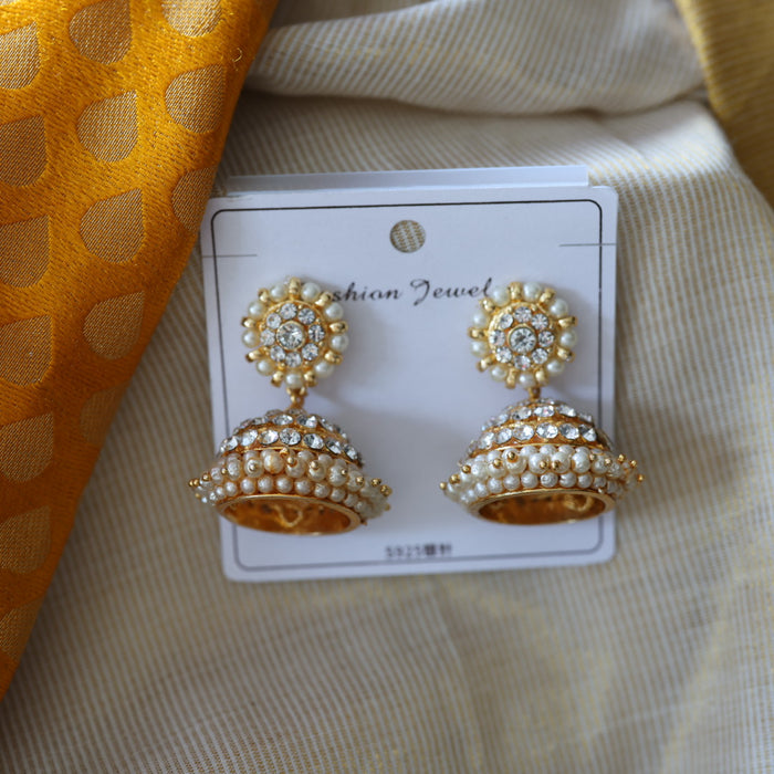 Antique white stone and pearls jumka earrings AJ05788
