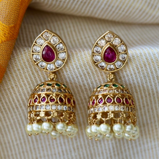 Antique stone and pearls jumka earrings AJ002