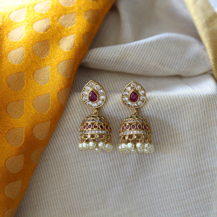 Antique stone and pearls jumka earrings AJ002