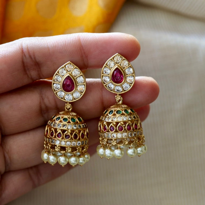 Antique stone and pearls jumka earrings AJ002