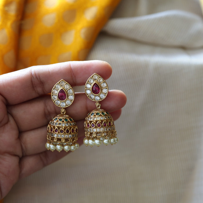 Antique stone and pearls jumka earrings AJ002