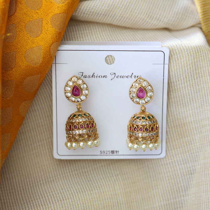 Antique stone and pearls jumka earrings AJ002