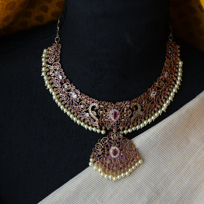 Antique ruby stone short necklace and earrings RUB6442