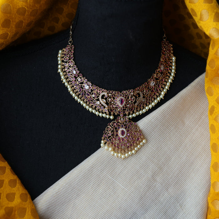 Antique ruby stone short necklace and earrings RUB6442
