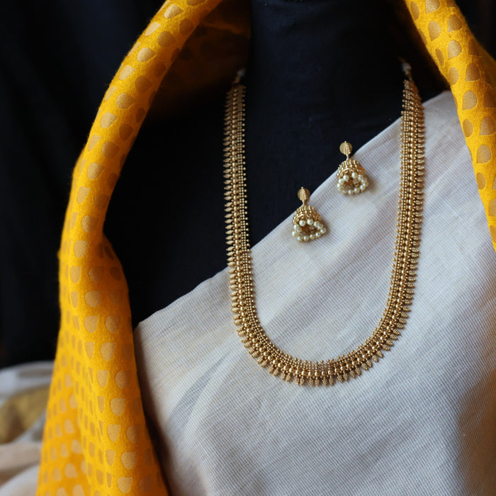 Antique gold long necklace and earrings G2034