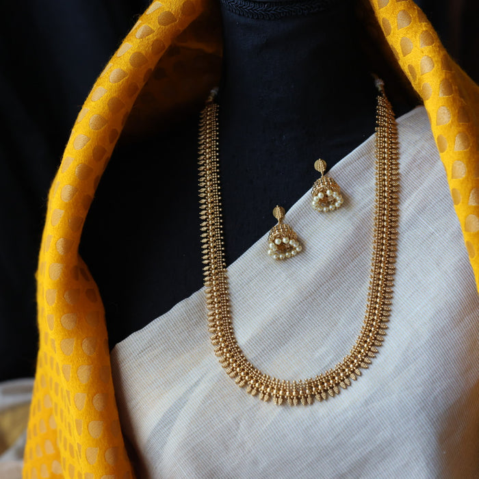 Antique gold long necklace and earrings G2034