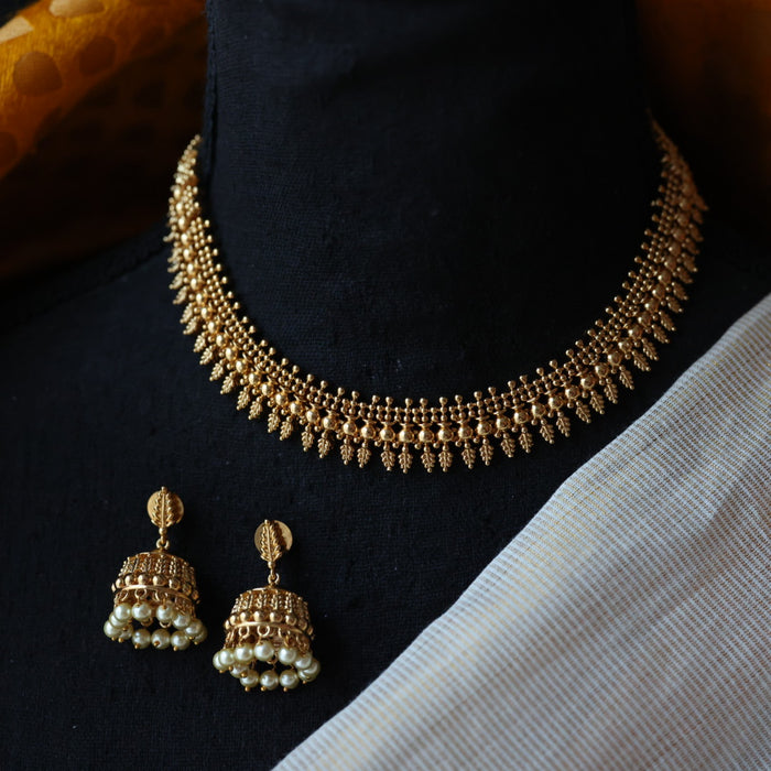 Antique gold short necklace and earrings G204334