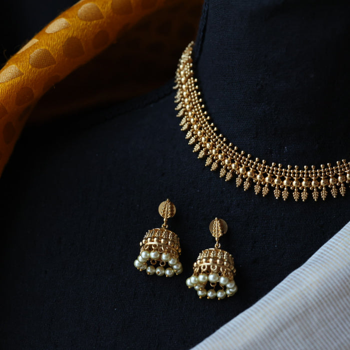 Antique gold short necklace and earrings G204334
