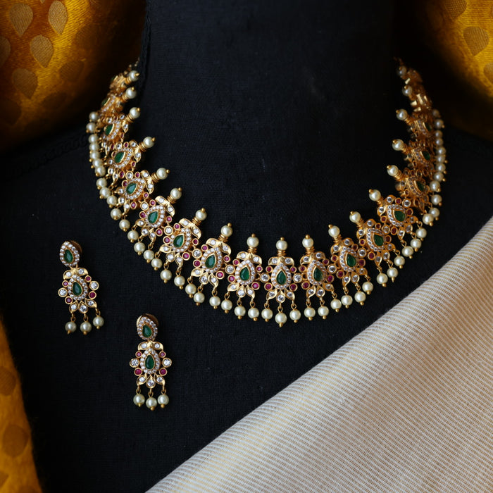 Antique simple multi stone long necklace and earrings SS11096
