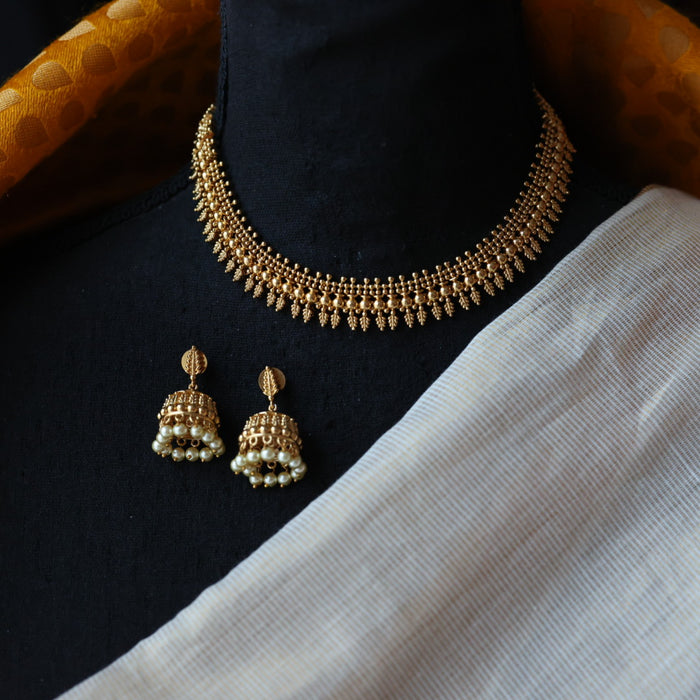 Antique gold short necklace and earrings G204334