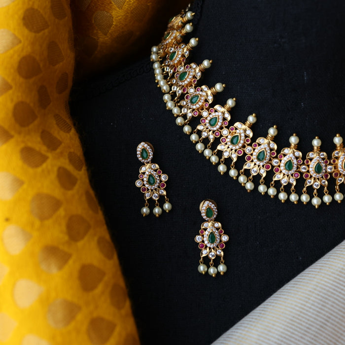 Antique simple multi stone long necklace and earrings SS11096