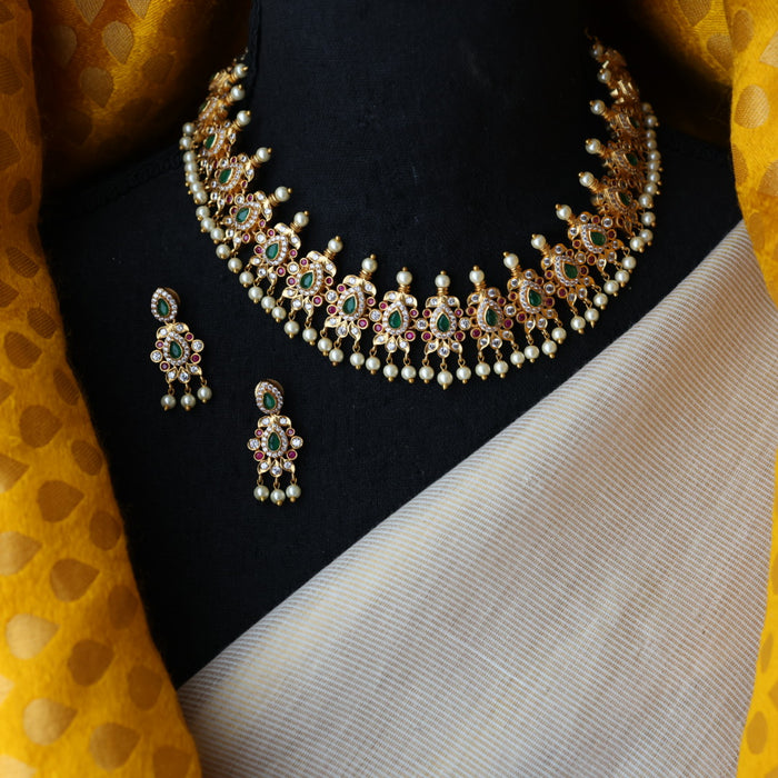 Antique simple multi stone long necklace and earrings SS11096
