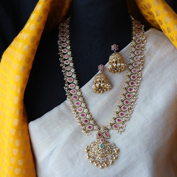 Antique pearl long necklace with earrings LL0345322