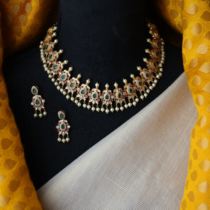 Antique simple multi stone long necklace and earrings SS11096