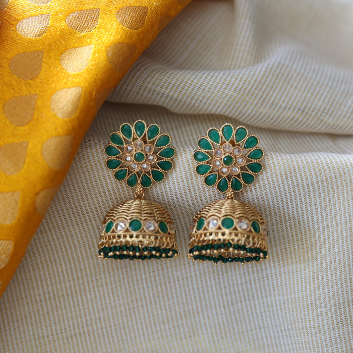 Antique green stone jumka earrings AJ4502