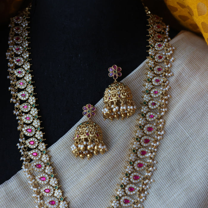 Antique pearl long necklace with earrings LL0345322