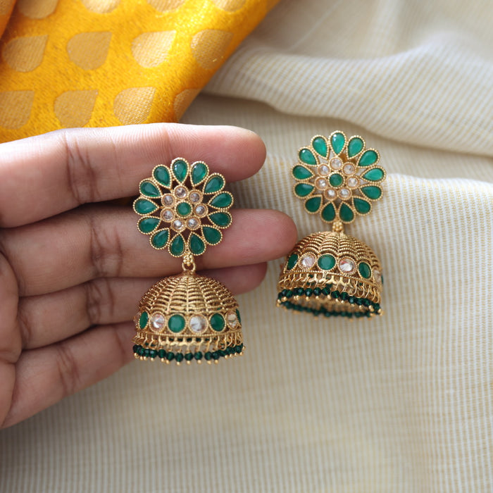 Antique green stone jumka earrings AJ4502