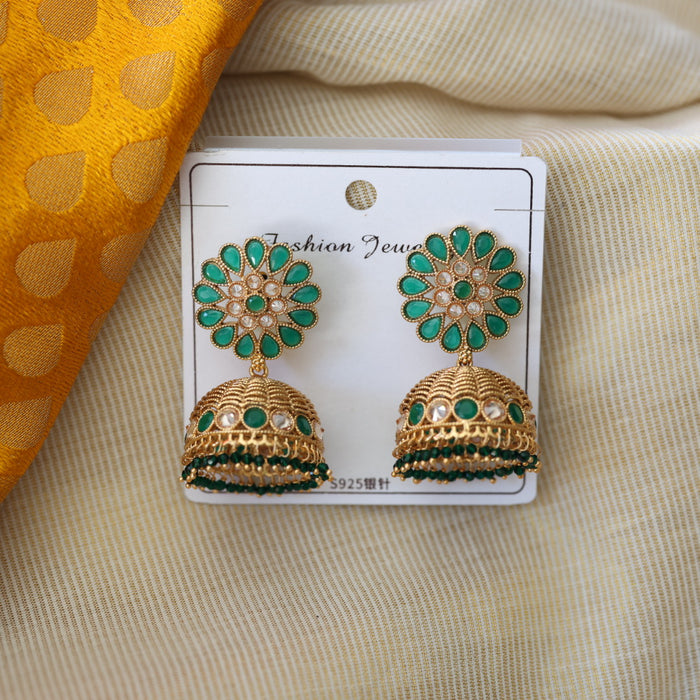 Antique green stone jumka earrings AJ4502