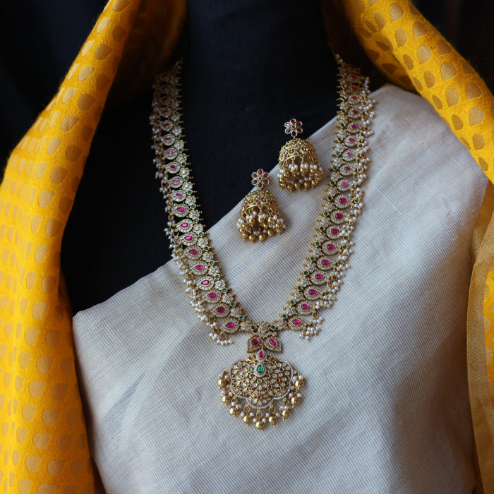 Antique pearl long necklace with earrings LL0345322