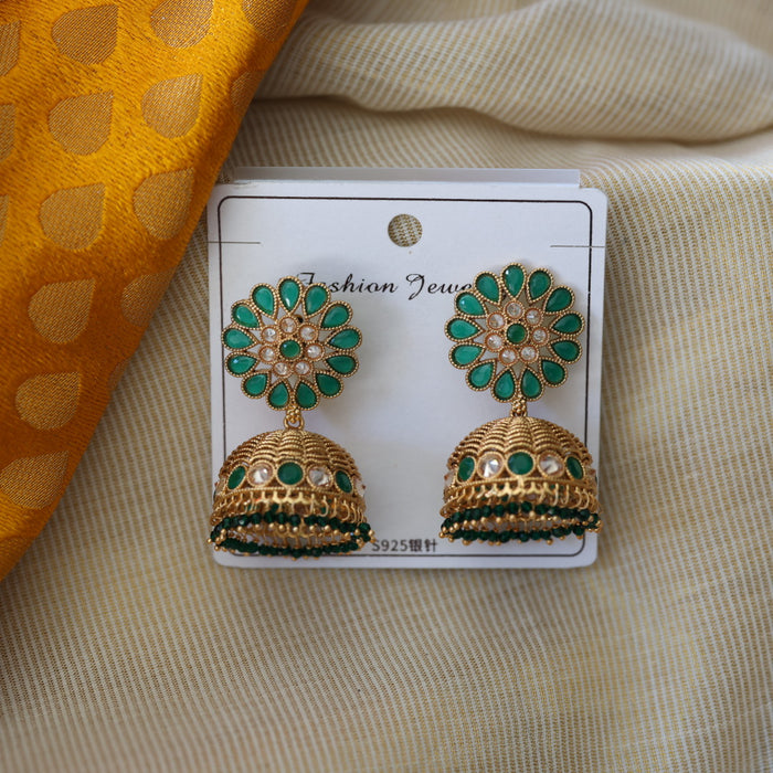 Antique green stone jumka earrings AJ4502