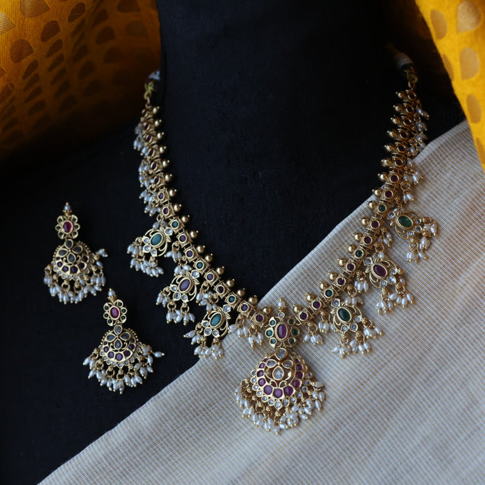 Antique pearl short necklace with earrings SS110223