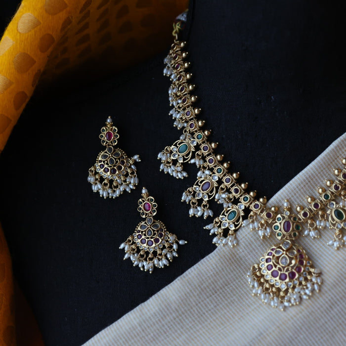 Antique pearl short necklace with earrings SS110223