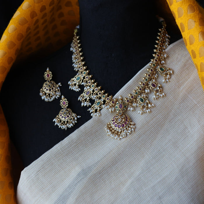 Antique pearl short necklace with earrings SS110223