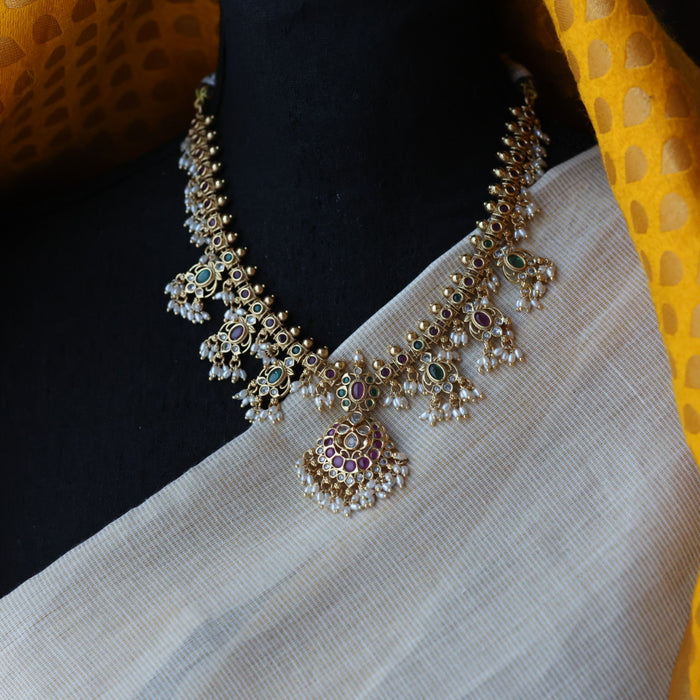 Antique pearl short necklace with earrings SS110223