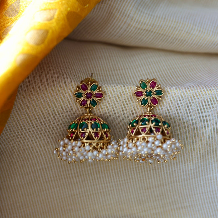 Antique ruby green stone jumka earrings AJI31
