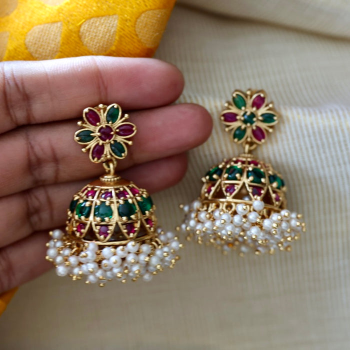 Antique ruby green stone jumka earrings AJI31