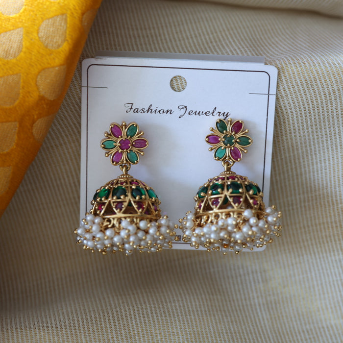 Antique ruby green stone jumka earrings AJI31