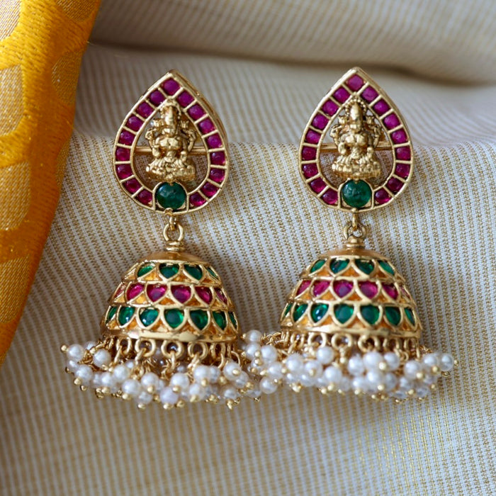 Antique ruby green stone jumka earrings AJI32