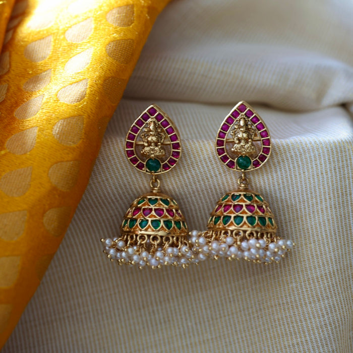 Antique ruby green stone jumka earrings AJI32