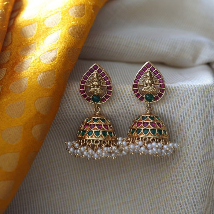 Antique ruby green stone jumka earrings AJI32