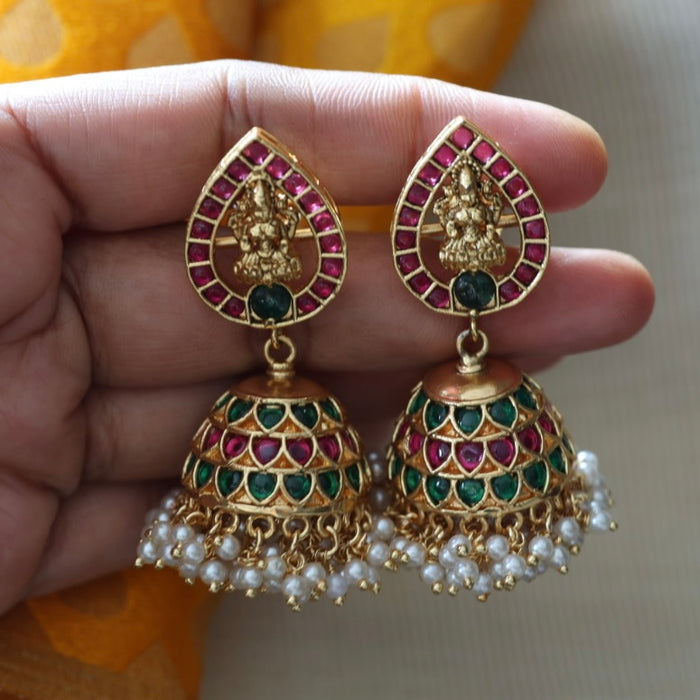 Antique ruby green stone jumka earrings AJI32