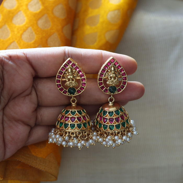 Antique ruby green stone jumka earrings AJI32