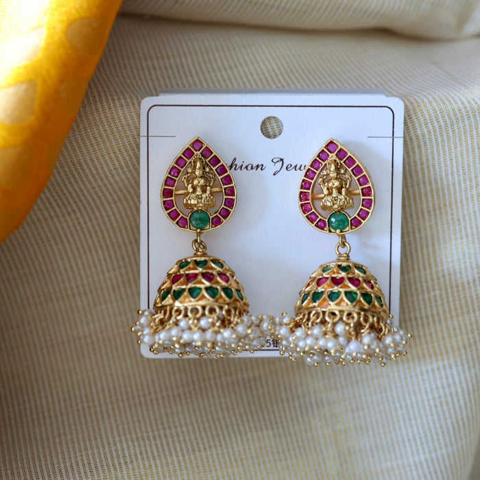 Antique ruby green stone jumka earrings AJI32
