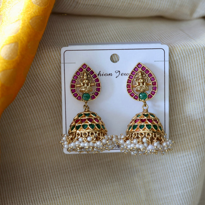 Antique ruby green stone jumka earrings AJI32
