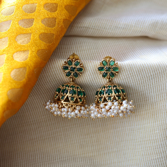 Antique green stone jumka earrings AJI33