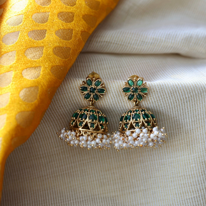 Antique green stone jumka earrings AJI33
