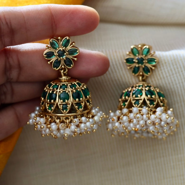 Antique green stone jumka earrings AJI33