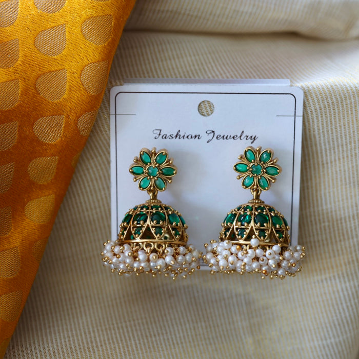 Antique green stone jumka earrings AJI33