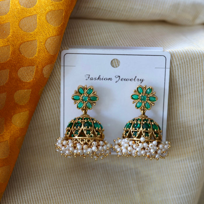 Antique green stone jumka earrings AJI33