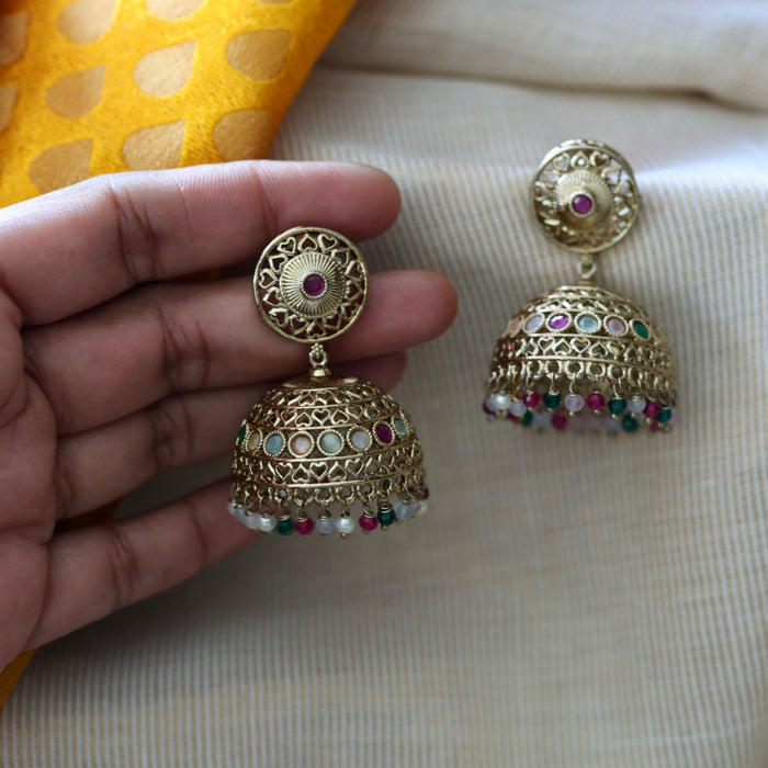 Trendy pearl jumka earrings TJ3047