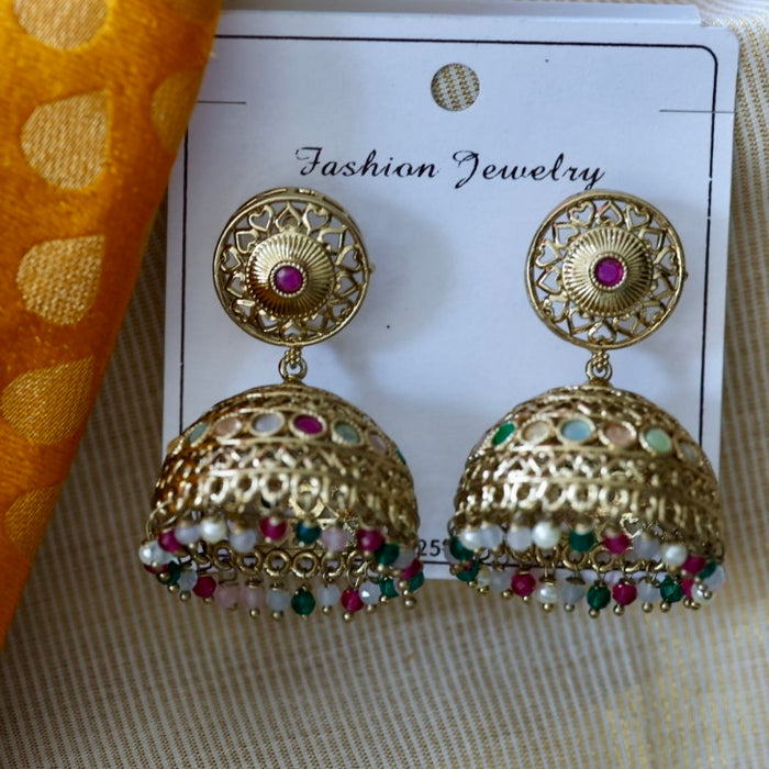 Trendy pearl jumka earrings TJ3047
