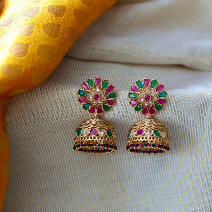 Antique ruby green stone jumka earrings AJI39